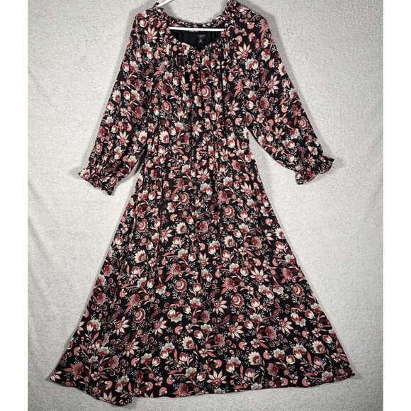 Talbots Dresses & Skirts - Talbots Midi Fit N Flare Dress Women’s Size‎ MP Black Floral Balloon Long Sleeve